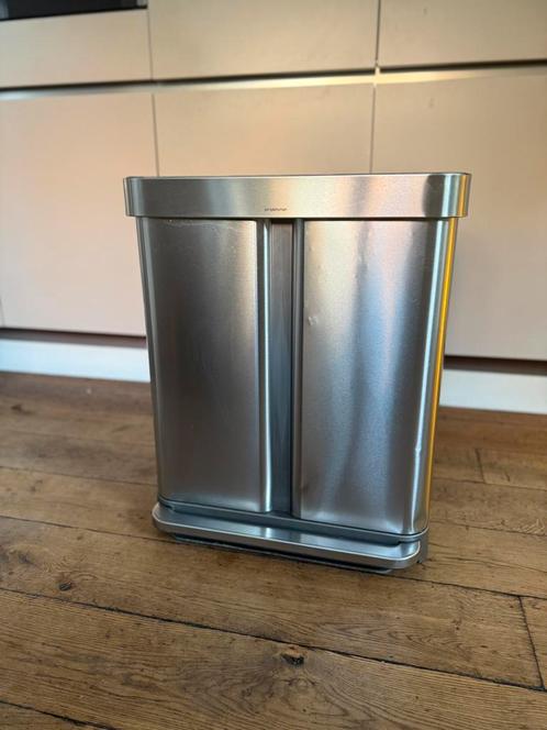 Simplehuman prullenbak 2 bakken rvs, Huis en Inrichting, Woonaccessoires | Prullenbakken, Gebruikt, Rvs, 75 cm of meer, 40 liter of meer