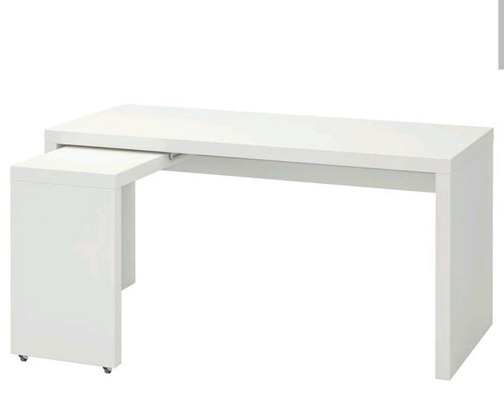 MALM Bureau met Uitschuifblad - Wit, Huis en Inrichting, Bureaus, Ophalen