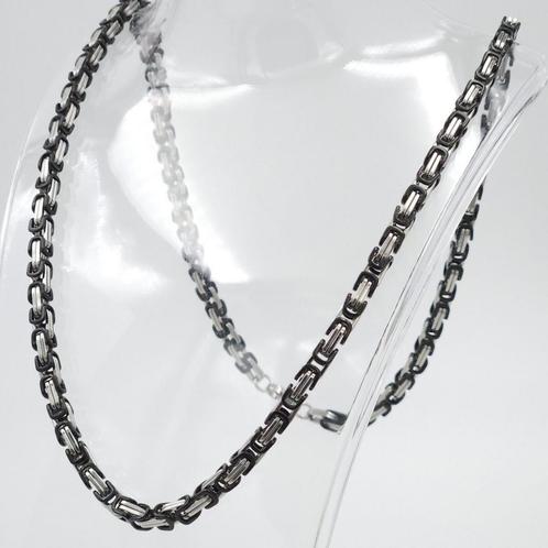 ZWART-ZILVEREN RVS SCHAKELKETTING, Sieraden, Tassen en Uiterlijk, Kettingen, Nieuw, Overige materialen, Zwart, Verzenden