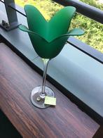 Glazen tulip kandelaar in perfect staat. Zgan. H 38,5 cm., Huis en Inrichting, Ophalen of Verzenden, Zo goed als nieuw, Overige materialen