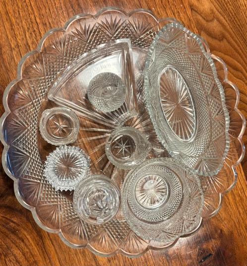 Ruitvormig Geslepen Schaaltjes Set, Antiek en Kunst, Antiek | Glas en Kristal, Ophalen of Verzenden