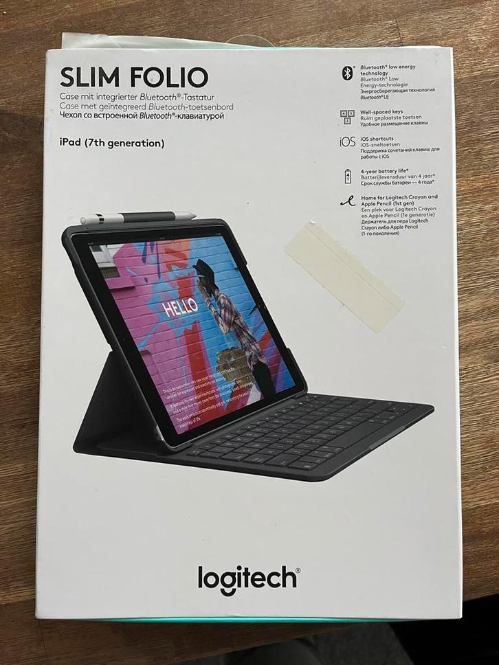 Logitech Slim Folio iPad 7e generatie, Computers en Software, Tablet-hoezen, Nieuw, Bescherming voor- en achterkant, 10 inch, Ophalen of Verzenden