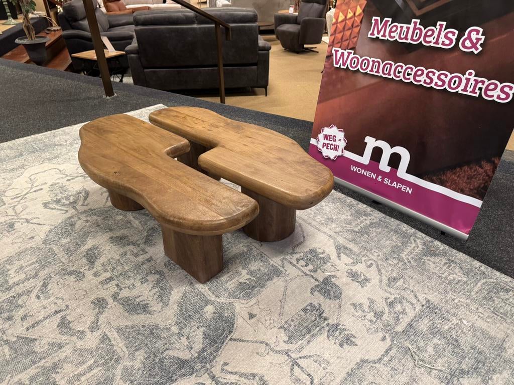 Salontafel Lay 2-Delig Mangohout Direct leverbaar E-7312, Huis en Inrichting, Tafels | Salontafels, Ophalen, 50 tot 100 cm, #Salontafel#2-Delig#Mangohout#Bijzettafel