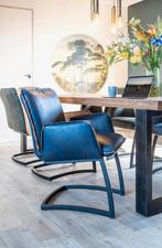 6x microlederen Eleonora eetkamerstoelen donkerblauw Joel, Ophalen, Blauw, Leer, Zo goed als nieuw