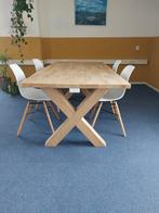 Eiken boomstam tafel met houten tafelpoten, Ophalen, 200 cm of meer, 50 tot 100 cm, Zo goed als nieuw