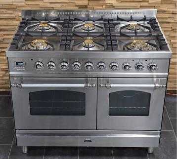 Luxe Fornuis Boretti 100cm rvs + rvs 6 pits 2 ovens beschikbaar voor biedingen