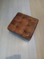 Bruine leren poef - 45x40x25 cm, Huis en Inrichting, Ophalen, Minder dan 50 cm, Gebruikt, Vierkant