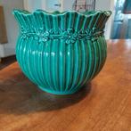 Groene bloempot uit Italy met bloemmotief, Tuin en Terras, Bloempotten, Gebruikt, Rond, Ophalen of Verzenden, Balkon