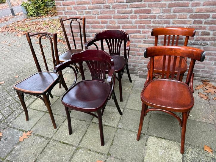 6 Cafestoelen in setjes van 2, Huis en Inrichting, Stoelen, Gebruikt, Vijf, Zes of meer stoelen, Hout, Bruin, Ophalen