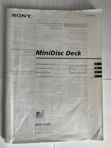 TE KOOP :  HANDLEIDING SONY MINIDISC  DECK MDS-JE500 beschikbaar voor biedingen
