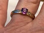 Gouden ring Amethist en Diamant, 18 tot 19, Verzenden, Paars, Zo goed als nieuw