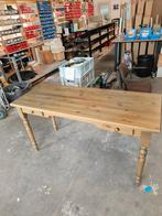 Tafel keukentafel grenen met 2 lades lichtgroen gebeitst, Ophalen, 50 tot 100 cm, Zo goed als nieuw, Vijf personen of meer
