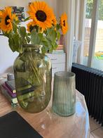 Groene Glazen Vazen Set, Ophalen of Verzenden, Minder dan 50 cm, Groen, Glas