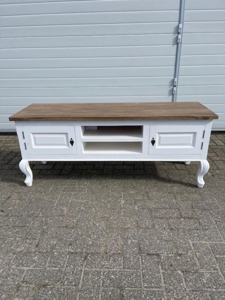 Tv-meubel  Queen Ann 160cm Massief Teak blad & white-wash, Huis en Inrichting, Kasten | Ladekasten, Nieuw, Minder dan 100 cm, 150 tot 200 cm