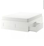 Ikea BRIMNES bed met opberglades 160x200 cm, Huis en Inrichting, Slaapkamer | Bedden, Ophalen, Wit, Tweepersoons, Zo goed als nieuw