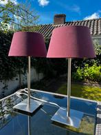Tafellampen RVS met aubergine kapjes, Huis en Inrichting, Lampen | Tafellampen, Minder dan 50 cm, Modern, Gebruikt, Metaal