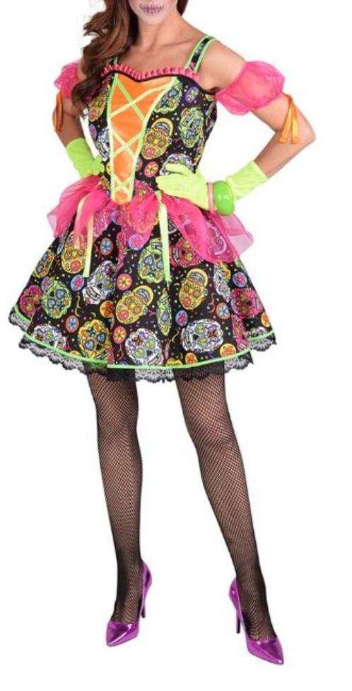 Leuk oranje/paars/zwart/geel MEXICAN SKULL/HALLOWEEN jurk 1, Kleding | Dames, Carnavalskleding en Feestkleding, Nieuw, Kleding
