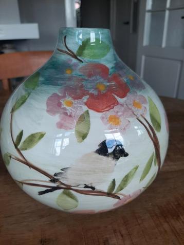 Zgan aardewerk bloemenvaas bloemen/vogels  beschikbaar voor biedingen