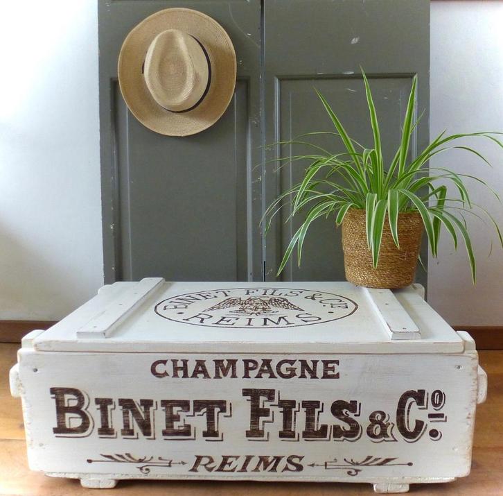 Grote kist / salon tafel Binet Fils champagne / vintage, Huis en Inrichting, Woonaccessoires | Kisten, Zo goed als nieuw, Minder dan 50 cm