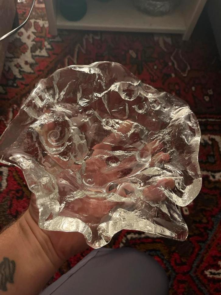Geperste Glazen Schaal - Uniek Design, Antiek en Kunst, Antiek | Glas en Kristal, Ophalen