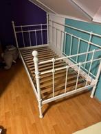 1-persoons wit metalen bedbank met lattenbodem en matras, Huis en Inrichting, Slaapkamer | Bedden, Ophalen, Gebruikt, 90 cm, Eenpersoons