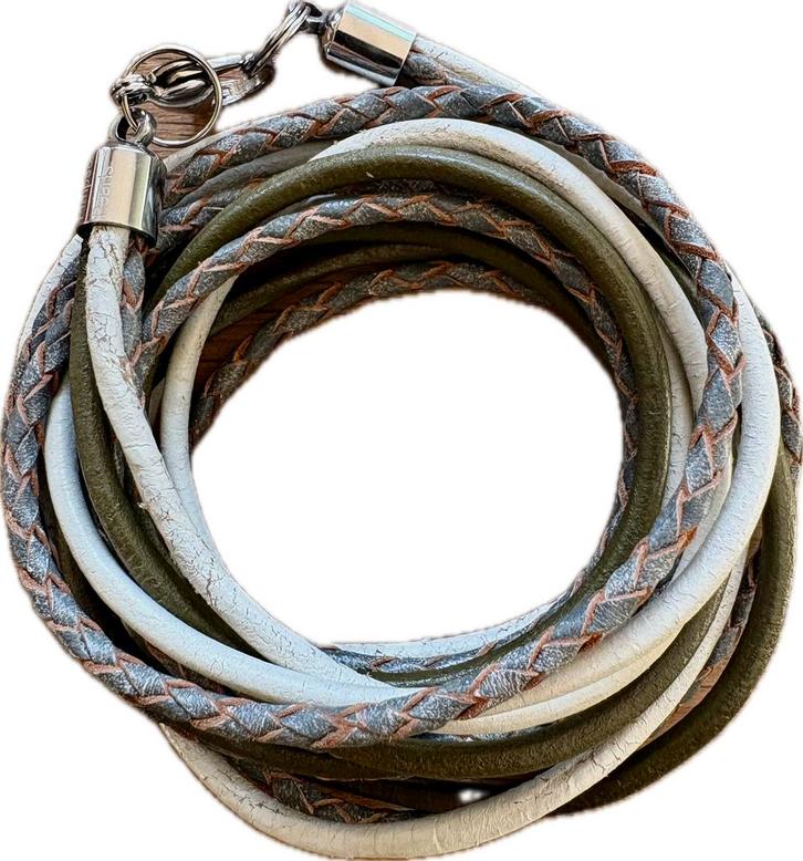 Pimps & pearls groene leren armband/ketting, Sieraden, Tassen en Uiterlijk, Armbanden, Zo goed als nieuw, Leer, Groen, Ophalen of Verzenden