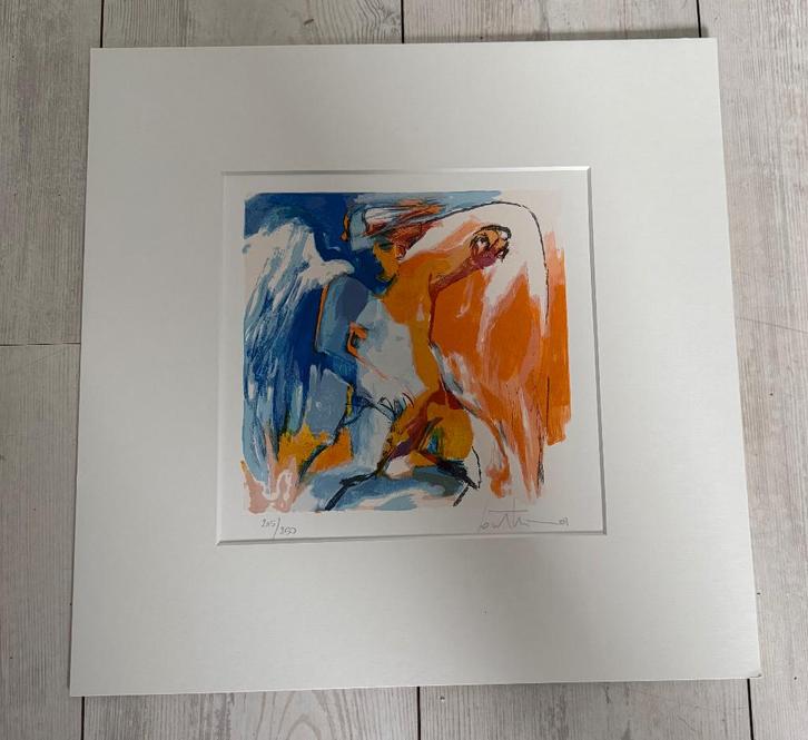 Originele Lithografie Louttre.B ModerneKunst  oranje blauw, Antiek en Kunst, Kunst | Litho's en Zeefdrukken, Ophalen of Verzenden