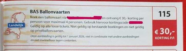 BAS Ballonvaarten € 30,- kortingsbon, Tickets en Kaartjes, Kortingen en Cadeaubonnen, Drie personen of meer, Overige typen, Kortingsbon