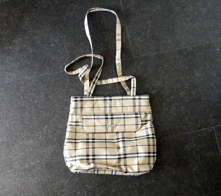 Vintage tas beige ruit schoudertas, Sieraden, Tassen en Uiterlijk, Tassen | Damestassen, Gebruikt, Schoudertasje, Beige, Ophalen of Verzenden