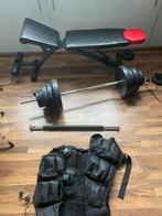 Fitness bankje, halter, gewichtsvest (25kg) en optrek stang, Ophalen, Zo goed als nieuw, Benen, Fitnessbank