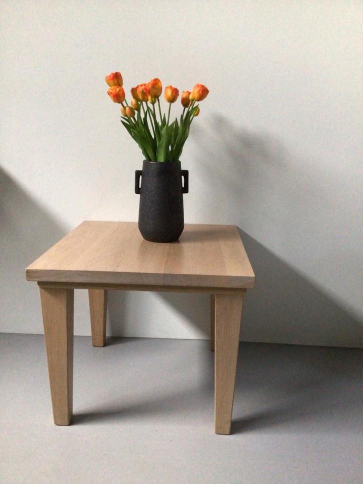 Unieke massief eiken bijzettafeltjes - white wash, Huis en Inrichting, Tafels | Bijzettafels, Nieuw, Vierkant, Minder dan 45 cm