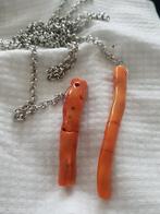 Bloedkoraal grote hangers aan zilveren ketting, Sieraden, Tassen en Uiterlijk, Antieke sieraden, Ophalen of Verzenden