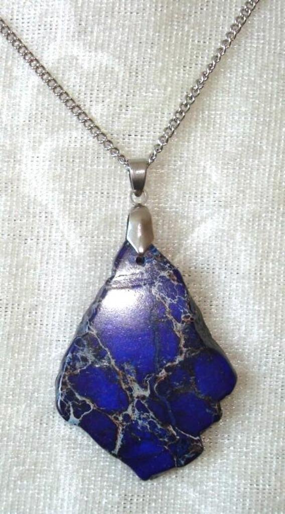 RVS ketting met hanger van regaliet, Sieraden, Tassen en Uiterlijk, Kettingen, Nieuw, Overige materialen, Blauw, Met edelsteen