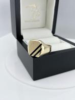 14 K Gouden Heren Zegelring 8-Kant Onyx Diagonale Strepen, Sieraden, Tassen en Uiterlijk, Ringen, Nieuw, Goud, Goud, 20 of groter