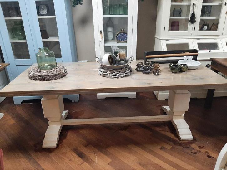 Sfeervolle kloostertafel / eettafel 220 cm, Huis en Inrichting, Tafels | Eettafels, Gebruikt, 50 tot 100 cm, 200 cm of meer, Vijf personen of meer