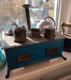Blikken kinderfornuisje compleet met pannetjes, schoorsteen, Antiek en Kunst, Antiek | Speelgoed, Ophalen of Verzenden