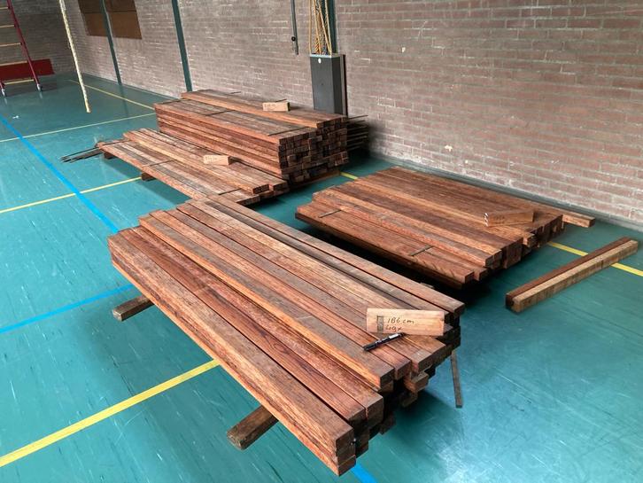 hardhout stuwmeerhout wallaba regels geschaafd 42 x 65 mm, Doe-het-zelf en Verbouw, Hout en Planken, Nieuw, Balk, Overige houtsoorten