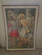 Mooie Oude Schoolplaat Christus wordt gestenigd en geslagen, Antiek en Kunst, Antiek | Religie, Ophalen of Verzenden
