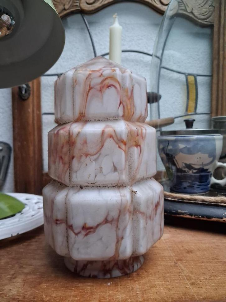 nostalgische oude art deco gemarmerde lampenkap / 21 cm hoog, Antiek en Kunst, Antiek | Lampen, Ophalen