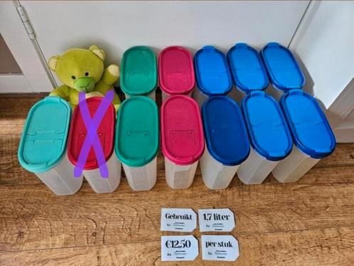 * Tupperware ruimtespaarders 1,7 liter gekleurd, Huis en Inrichting, Keuken | Tupperware, Gebruikt, Bak of Kom, Blauw, Groen, Rood