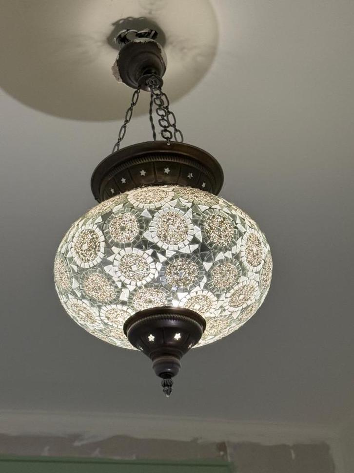 Marokkaanse lamp, Huis en Inrichting, Lampen | Hanglampen, Gebruikt, Minder dan 50 cm, Glas, Metaal, Ophalen