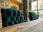 4 Landelijke Eetkamerstoelen - Groen Velvet, Huis en Inrichting, Stoelen, Hout, Overige kleuren, Nieuw, Ophalen of Verzenden