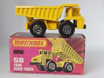 FAUN DUMP TRUCK MATCHBOX No58 UIT 1976 ONBESPEELD MET DOOSJE beschikbaar voor biedingen
