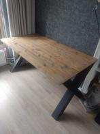 industriele steigerhouten tafel met stalen kruis poten, Ophalen, 200 cm of meer, 50 tot 100 cm, Zo goed als nieuw