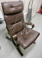 Vintage Ingmar Relling fauteuil bruin leer, Huis en Inrichting, Fauteuils, Minder dan 50 cm, Gebruikt, Minder dan 75 cm, Vintage