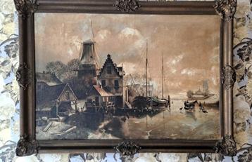 prachtig groot Schilderij winterlandschap anno 1900 beschikbaar voor biedingen
