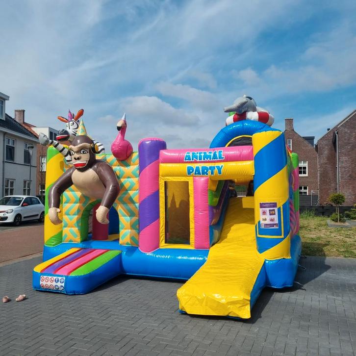Springkussen 'Animal Party' te huur., Hobby en Vrije tijd, Feestartikelen | Verhuur, Overige, Ophalen of Verzenden