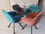 Eetkamerstoelen Woood Elaine velvet metaal zwart, Huis en Inrichting, Ophalen, Gebruikt, Overige kleuren, Metaal