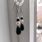 Mooie nieuwe zilveren oorbellen,Onyx,witte zoetwater Parels, Hangers, Zwart, Nieuw, Ophalen of Verzenden