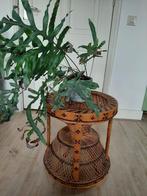 Vintage rotan tabouret, kruk of bijzettafetje, Huis en Inrichting, Stoelen, Ophalen, Gebruikt, Bruin, Riet of Rotan